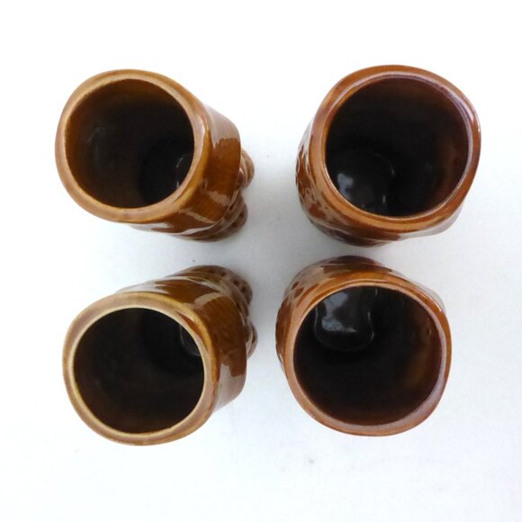 NEW VINTAGE EASTER ISLAND MAORI MOAI TOTEM BROWN CERAMIC TIKI MUG SHOT LOT OF 6 - Picture 8 of 13